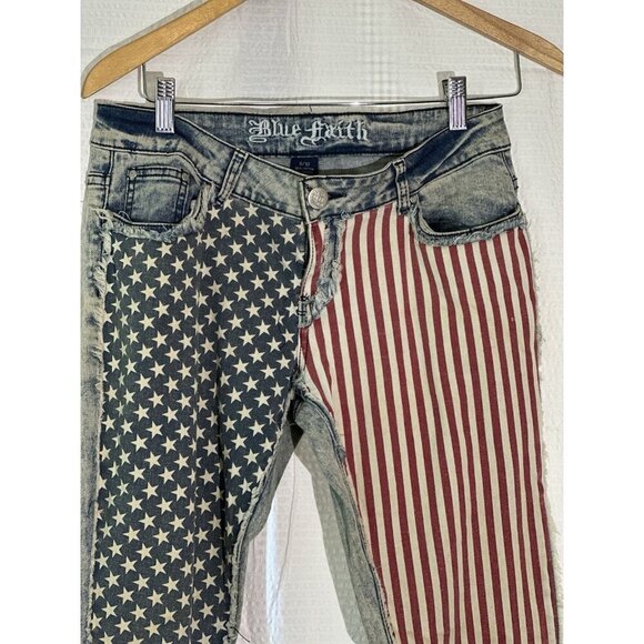 Blue Faith Y2K Women’s Patriotic American Flag Distressed Jeans Sz 9/10 - Picture 3 of 12